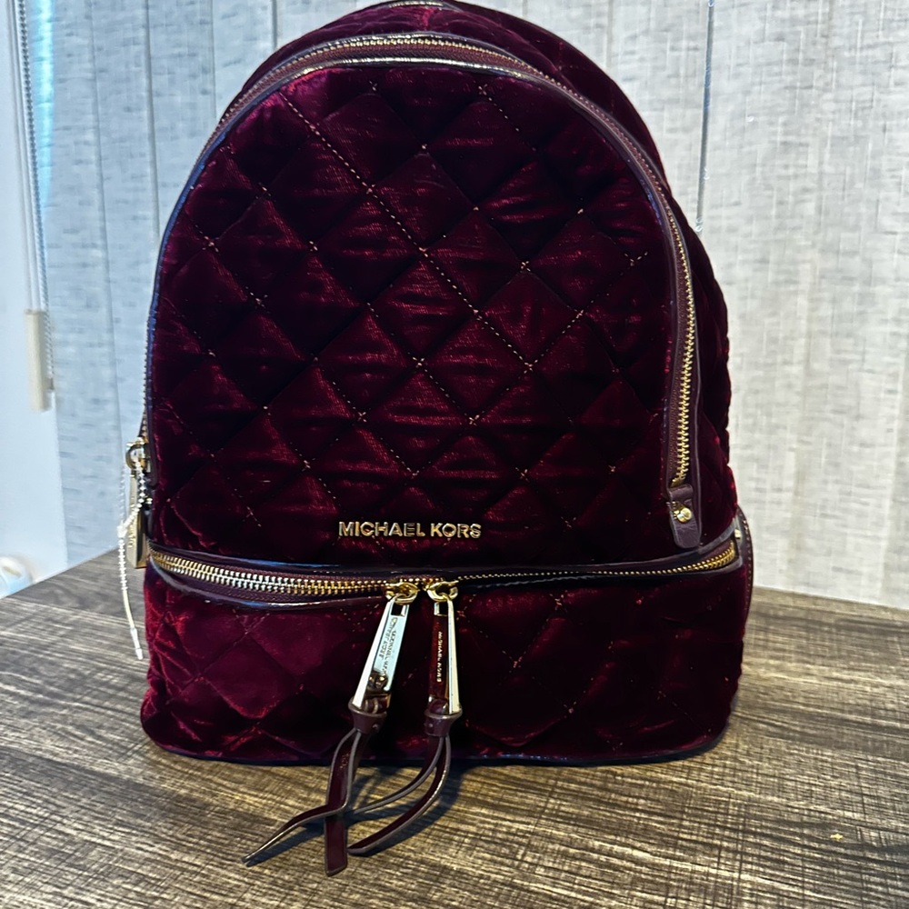 Michael Kors Burgundy Quilted Velvet backpack